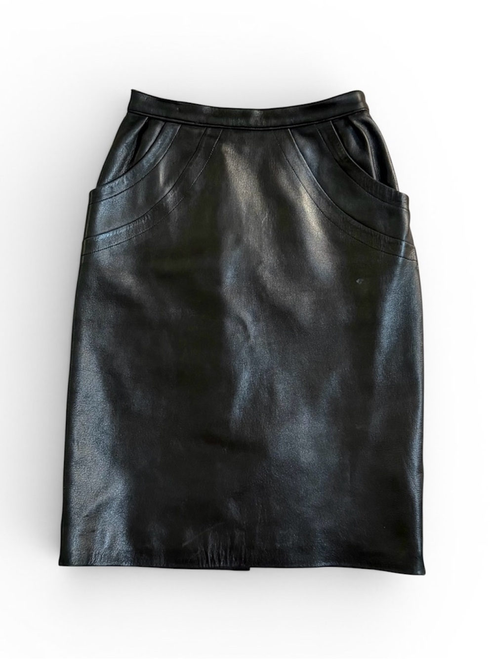 Saint Laurent Rive Gauche Rare Vintage Black Leather Pencil Skirt VTG FR 36 YSL